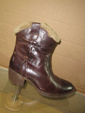 Born Boots Mid Calf Brown Leather Genuine Sheepskin Lining Women's Size 6